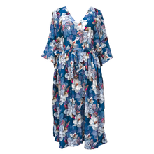 Load image into Gallery viewer, Retro Soft Blue Floral Crepe Maxi Dress UK Size 18-32 SSF14