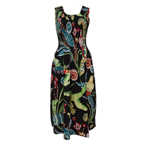 Black Birds Print Cotton Maxi Dress UK One Size 14-24 EE1