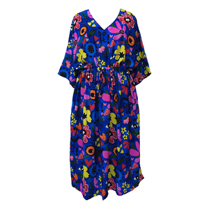 Royal Blue Artistic Crepe Maxi Dress UK Size 18-32 SSF64