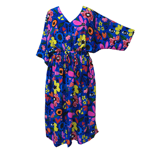Royal Blue Artistic Crepe Maxi Dress UK Size 18-32 SSF64