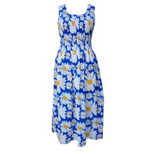 Load image into Gallery viewer, Blue Daisies Crepe Maxi Dress UK One Size 14-24 EE54