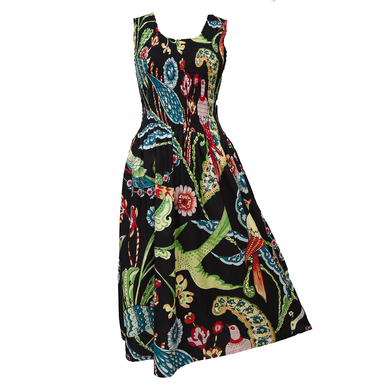 Black Birds Print Cotton Maxi Dress UK One Size 14-24 EE1