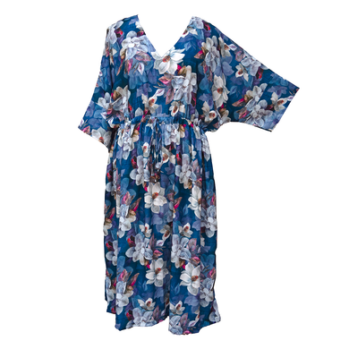 Retro Soft Blue Floral Crepe Maxi Dress UK Size 18-32 SSF14
