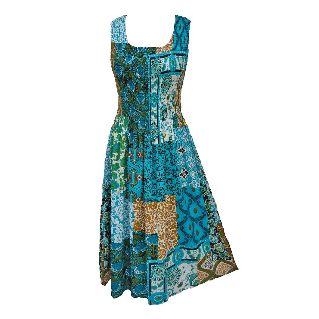 Blue Patchwork Cotton Maxi Dress UK One Size 14-24 A49