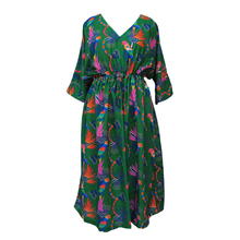 Load image into Gallery viewer, Green Parrots Crepe Maxi Dress UK Size 18-32 SSF74
