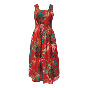 Red Tropical Cotton Maxi Dress UK One Size 14-24 EE25