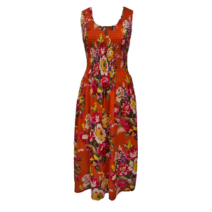 Orange Bouquet Cotton Maxi Dress UK One Size 14-24 A38