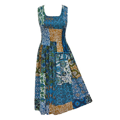 Navy Patchwork Cotton Maxi Dress UK One Size 14-24 A50
