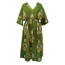 Load image into Gallery viewer, Green Dandelions Cotton Maxi Dress UK Size 18-32 SSF81