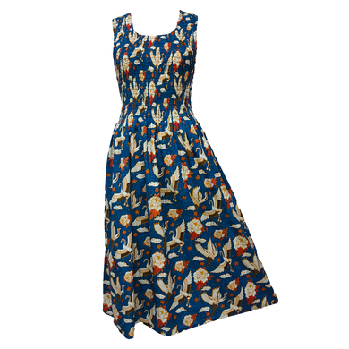 Swans Royal Blue Print Cotton Maxi Dress UK One Size 14-24 EE4