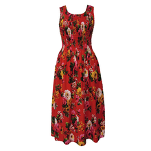 Load image into Gallery viewer, Red Floral Cotton Maxi Dress UK One Size 14-24 EE21