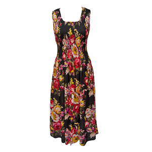 Black Bouquet Cotton Maxi Dress UK One Size 14-24 A51