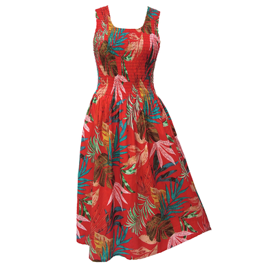 Red Tropical Cotton Maxi Dress UK One Size 14-24 EE25