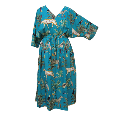 Wildlife Sea Green Cotton Maxi Dress UK Size 18-32 SSF33