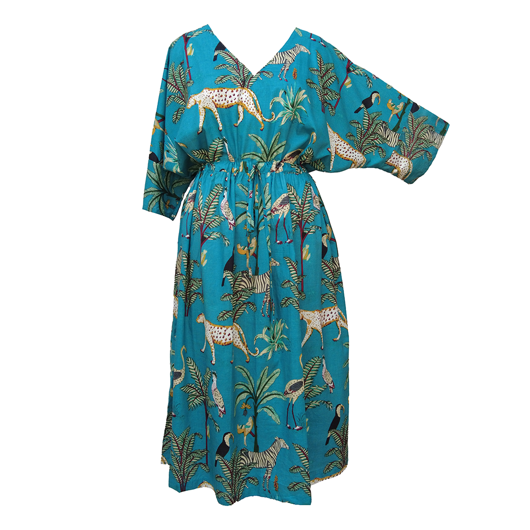 Wildlife Sea Green Cotton Maxi Dress UK Size 18-32 SSF33