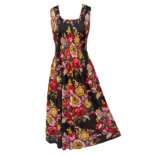 Black Bouquet Cotton Maxi Dress UK One Size 14-24 A51