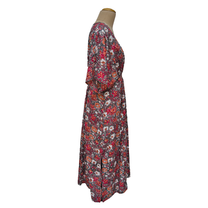 Stone Grey Floral Smocked Maxi Dress Size 16-32 PL17