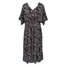 Load image into Gallery viewer, Batik Black Tie Dye Smocked Maxi Dress Size 16-32 PL16