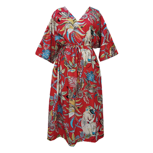 Wildlife Red Cotton Maxi Dress UK Size 18-32 SSF35
