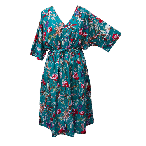 Dark Teal Birds Floral Cotton Maxi Dress UK Size 18-32 M114