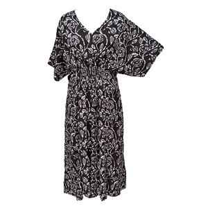 Batik Black Tie Dye Smocked Maxi Dress Size 16-32 PL16