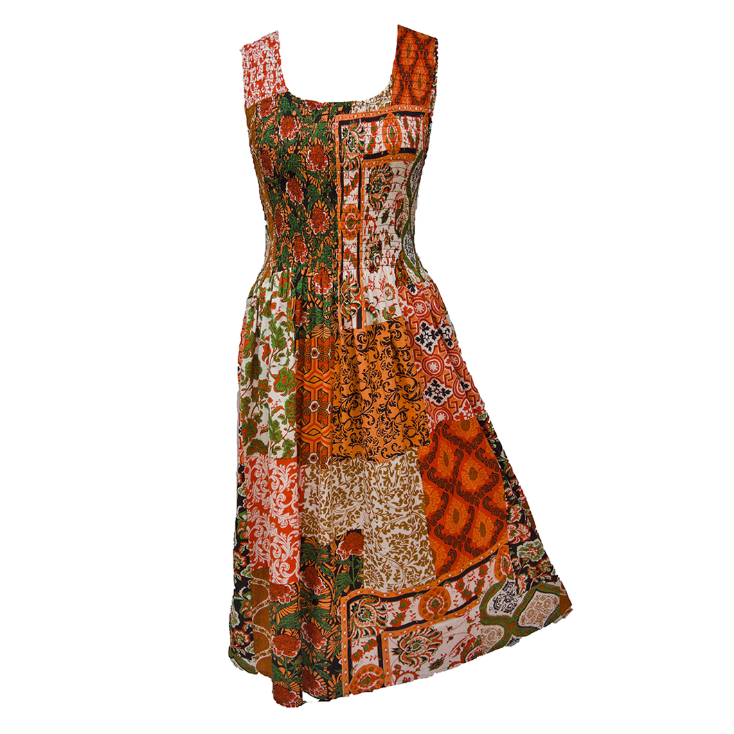 Orange Patchwork Cotton Maxi Dress UK One Size 14-24 A52