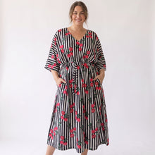 Load image into Gallery viewer, Cherries on Stripes Cotton Maxi Dress UK Size 18-32 AD9