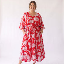 Load image into Gallery viewer, Red Peacocks Cotton Maxi Dress UK Size 18-32 AD1