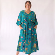 Load image into Gallery viewer, Teal Floral Cotton Maxi Dress UK Size 18-32 AD2