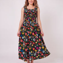 Load image into Gallery viewer, Black Pixelated Floral Cotton Maxi Dress UK One Size 14-24 AR17