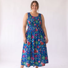 Load image into Gallery viewer, Blue Floral Cotton Maxi Dress UK One Size 14-24 AR3