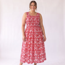 Load image into Gallery viewer, Red Peacocks Cotton Maxi Dress UK One Size 14-24 AR11