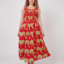 Load image into Gallery viewer, Red Palm Trees Cotton Maxi Dress UK One Size 14-24 AR26