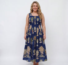 Load image into Gallery viewer, Navy Palm Tress Cotton Maxi Dress UK One Size 14-24 AR9