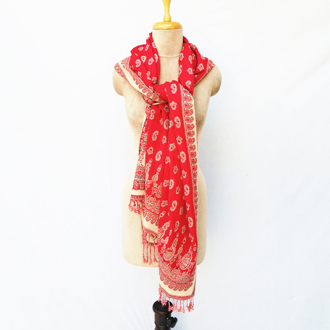 Red Cutwork Rectangle Warm Shawl WS11