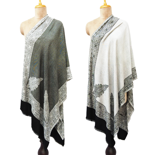 Grey Reversible Rectangle Viscose Shawl WS32