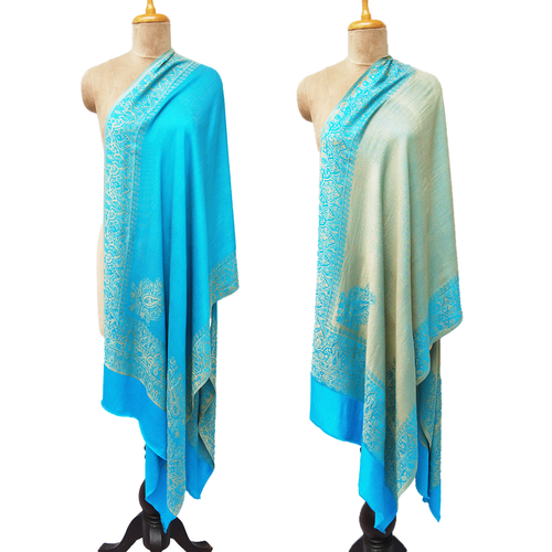 Blue Reversible Rectangle Viscose Shawl WS33