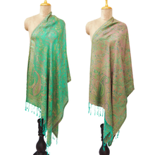 Load image into Gallery viewer, Green Reversible Rectangle Viscose Shawl WS35