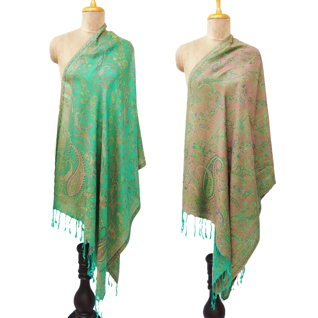 Green Reversible Rectangle Viscose Shawl WS35