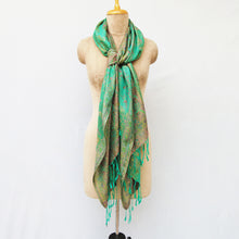 Load image into Gallery viewer, Green Reversible Rectangle Viscose Shawl WS35