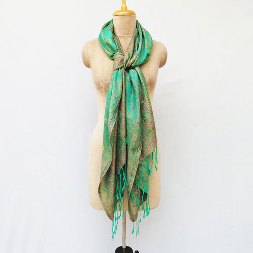 Green Reversible Rectangle Viscose Shawl WS35