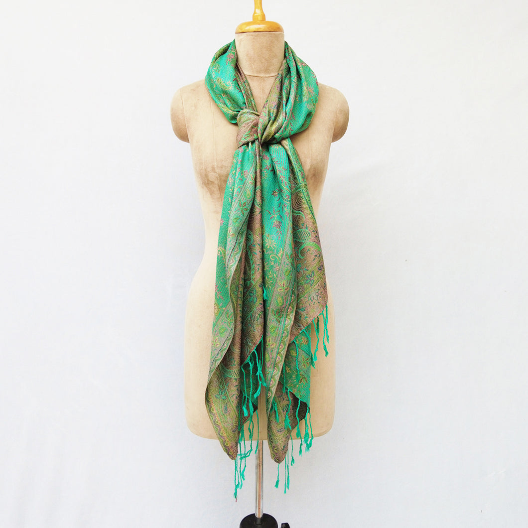 Green Reversible Rectangle Viscose Shawl WS35