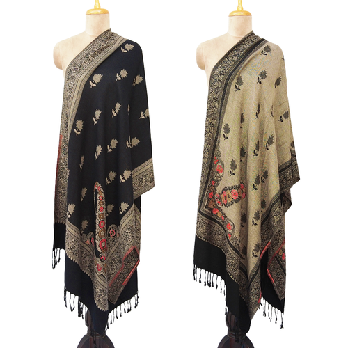 Black Reversible Rectangle Warm Shawl WS3