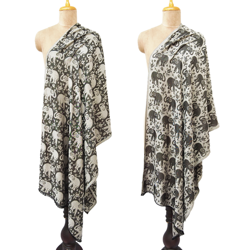 Black Elephant Reversible Rectangle Viscose Shawl WS40