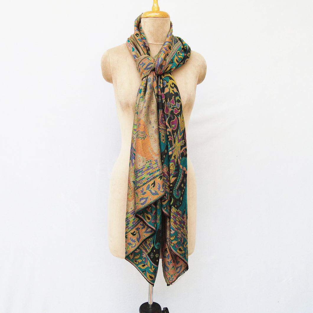 Tree of Life Reversible Rectangle Viscose Shawl WS44