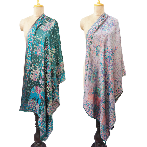 Tree of Life Reversible Rectangle Viscose Shawl WS46
