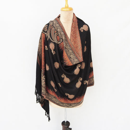 Black Reversible Rectangle Warm Shawl WS4