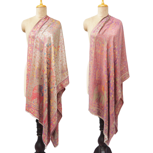 Beige Reversible Rectangle Viscose Shawl WS51