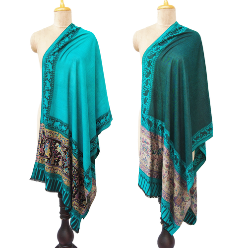 Teal Reversible Rectangle Viscose Shawl WS52