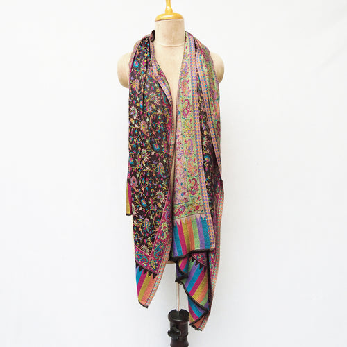 Black Reversible Rectangle Viscose Shawl WS54
